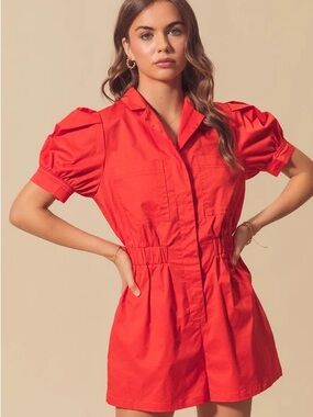 Women’s Red Short Sleeve Utility Romper